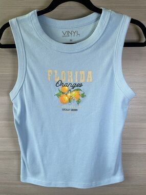 VINYL ICONS 'Florida Oranges' Cropped Light Blue Tank Size Medium